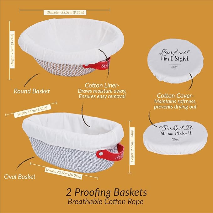 SEOR 8Pc Sourdough Starter Kit; Bread Baking Kit with Sourdough Starter Kit with Jar; Includes 2 Bread Proofing Baskets, Sourdough Tools & Baking Supplies for Artisan Loaves.