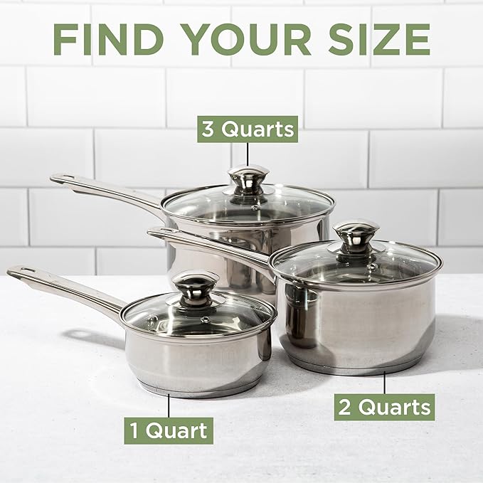 Ecolution Stainless Steel Sauce Pan, Encapsulated Induction Ready Cooking Pot with Glass Lid, Oven Safe, Dishwasher Safe Soup Pot, 3-Quart