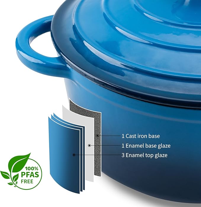 5.5QT Enameled Cast Iron Dutch Oven Pot with Lid,Heavy-Duty Cookware for Sourdough Bread Baking,Braising,Stews,Roasting,Oven Safe up to 500°F,blue