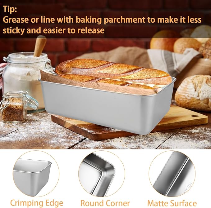 4 Pack Stainless Steel Loaf Pan 8.5 x 5.5 Inch Banana Bread Pan for Homemade Bread Loaf Pans for Baking Bread Tin Sourdough Bread Baking Pan Metal Sandwich Loaf Bread Pans for Meatloaf, Cake