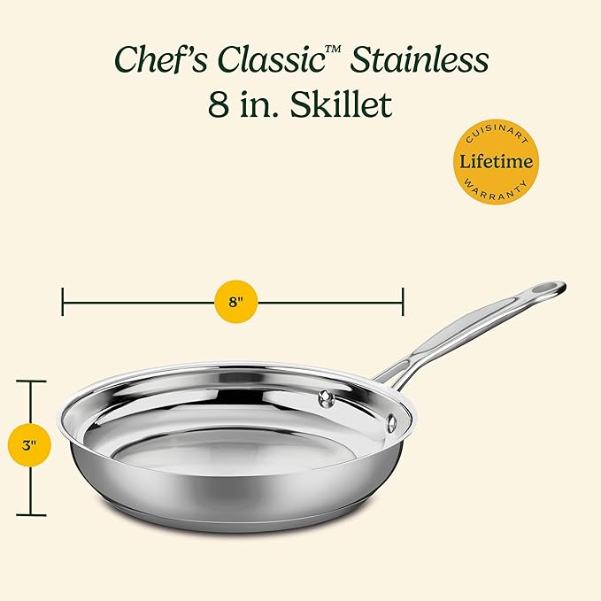 Cuisinart 722-20 8-Inch Chef's-Classic-Stainless-Cookware-Collection,8",Open Skillet,(Pack of 4)