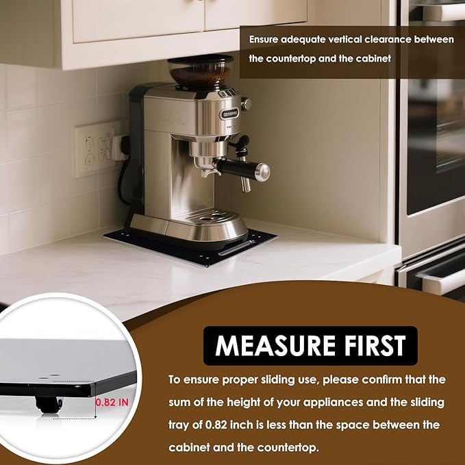 Appliance Sliders for Kitchen Appliances, Sliding Tray for Coffee Maker, Espresso Machines, Mixers Sturdy Kitchen Aid Sliders for Mixer - Duty Equipment with Rubber Wheels - 9.8" x 14" (Black)