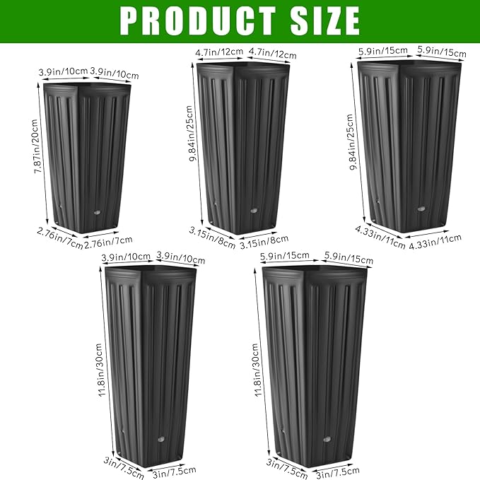 Nuenen 100 Pcs Tall Tree Pot Plastic Deep Plant Nursery Pots Black Seedling Treepots Flower Plant Container with Drainage Holes for Indoor Outdoor Gardening (9.8" H X 5.9" W)