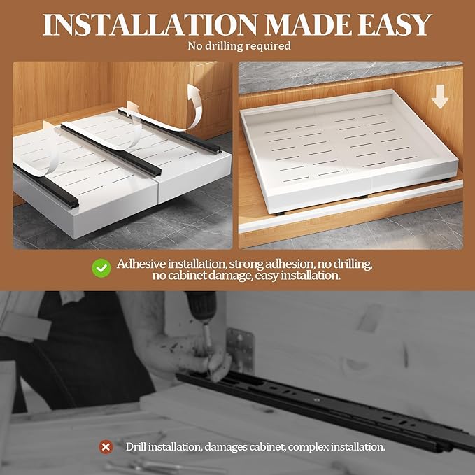 6 Pack Expandable Pull Out Cabinet Organizer 21"Deep With Raising Pad for Framed Cabinets,Upgrade 3 Slide Rails Slide Out Drawers,No Drill Roll Out Shelves,Adjustable Width 12.1"-20.4" White