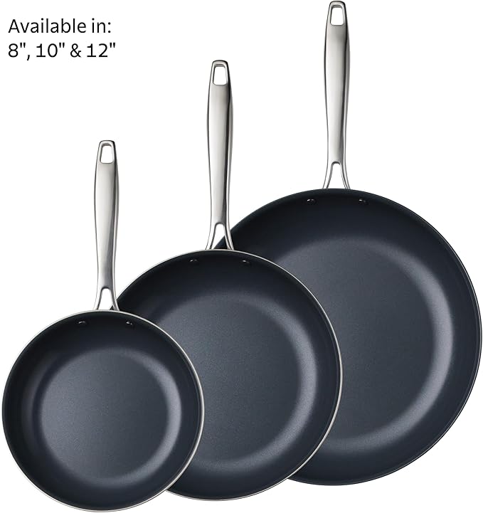 Tramontina Signature 8-Inch Tri-Ply Clad Stainless Steel Small Frying Pan with Ceramic Non Stick Interior, Induction-Ready Nonstick Skillet, Oven-Safe, Made in Brazil