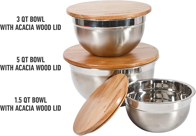 Calphalon Orbit 3 Piece Mixing Bowl Set W/Acacia Wood Lids