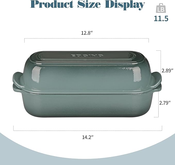 Enameled Cast Iron Loaf Pan with Lid, Bread pan, Dutch Oven Bread pan for Homemade Sourdough Bread Baking, 12.5x5.5 inch, 5qt, Slateblue