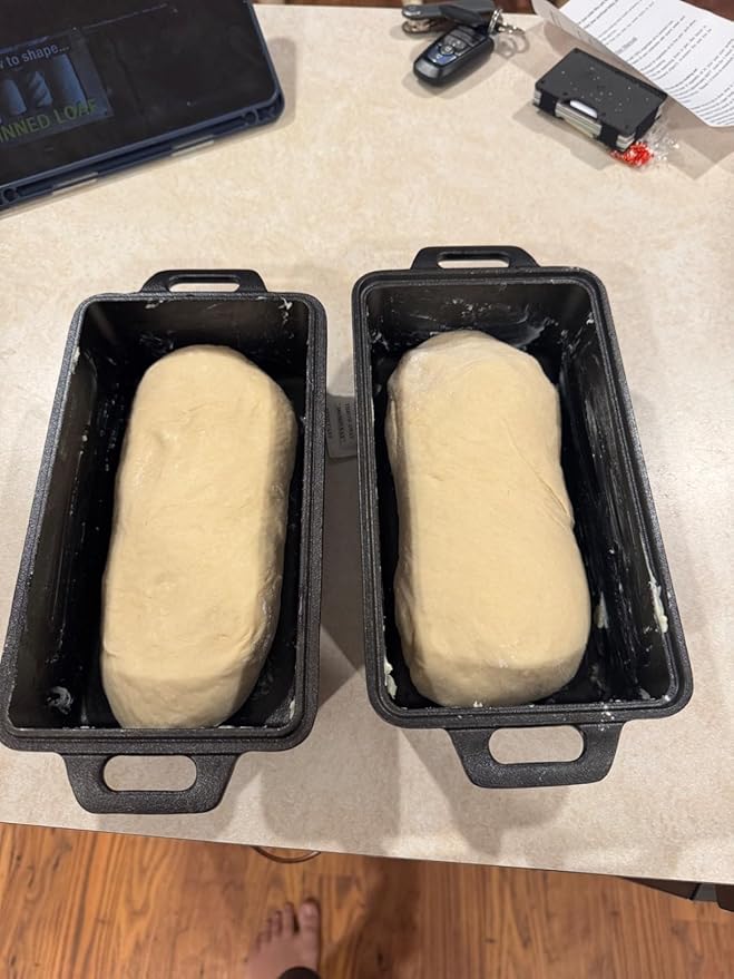 2-In-1 Cast Iron Oven Pan - 9"x5" Durable Loaf Pans Rectangular Baking Pan with Banneton Bread Proofing Basket set for home baking, 2 Piece Set -1.8 QT×2 Pcs (Stainless steel mats, Bread Pan 4 Set)