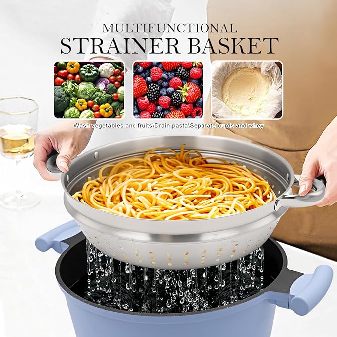 6-Quart Steamer Pot for Cooking, Steam Pots with Basket, Nonstick Stock Pot with Vegetable Steamer, Non Stick Soup Pot with Lid, Stay-Cool Handles, Induction Compatible, PFOA PFOS Free, Blue