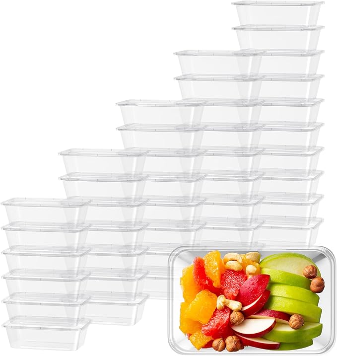 Bokon 100 Pcs Plastic Meal Prep Container with Lid Disposable Clear Lunch Containers Stackable Food Storage Container Box Spill Proof for Salad Snack Microwave Dishwasher Freezer Safe (25 oz)