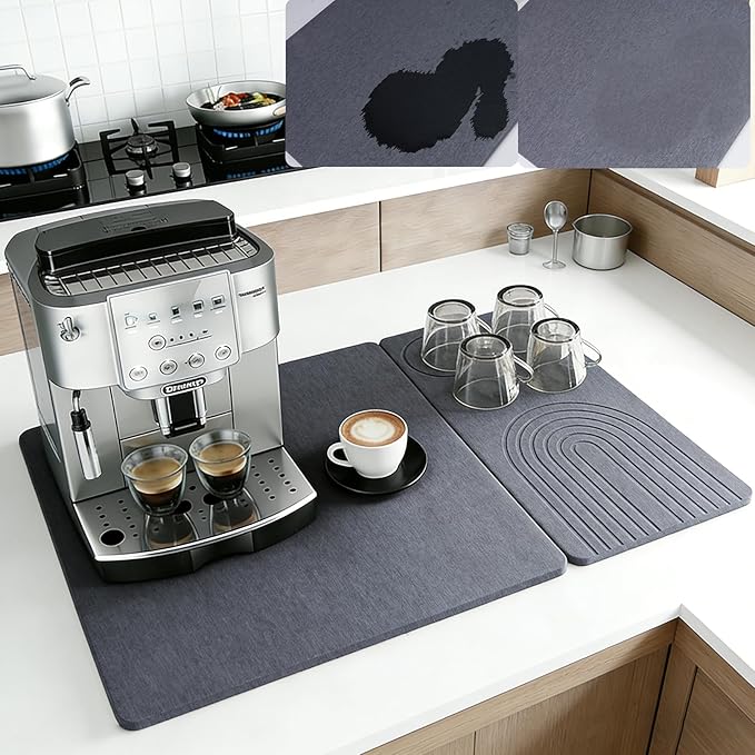 Stone Coffee Drying Mat,20x16 Inch Coffee Bar Mat,Quickly 30s Absorbs Water Heat-Resistant For for Dry Countertops,Coffee Bar Accessories Espresso Machine
