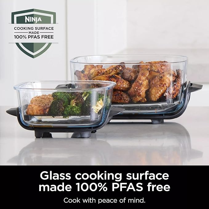 Ninja Crispi 5-in-1 Portable Glass Air Fryer Cooking System, 1500W, 6-Cup, 4-Quart & 2.5-Quart TempWare Containers With Lids, Microwave, Freezer & Dishwasher Safe, Blue, FN103CO (Renewed)