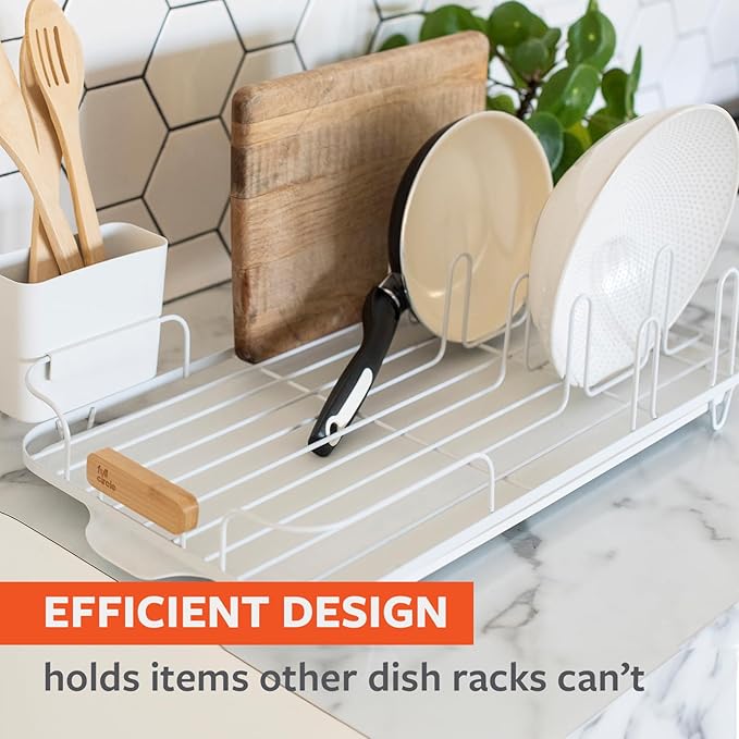Full Circle Dish Jockey Extra Large Dish Drying Rack – Space Saving Drying Rack for Kitchen Counter – Stainless Steel and Recycled Plastic Drainer with Holders for Plates, Cutlery, Pots and Pans