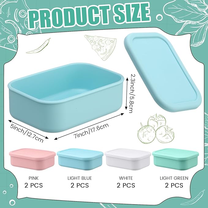 Nuogo 8 Pcs 2 Cup Silicone Freezer Trays with Lid Silicone Soup Freezer Molds Rectangle Soup Containers Reusable Food Preserving Tray Freezing Ice Trays for Soups Sauces Stews (Multicolor)