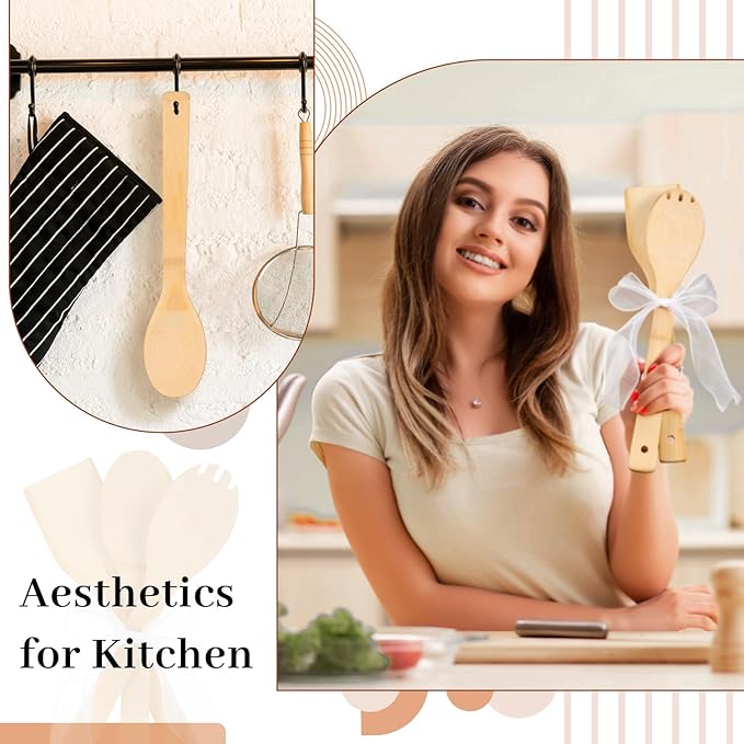72 Pcs Bamboo Spatula Wooden Kitchen Utensil Bulk 12''wood Spoon Spatula for Cooking with Ribbon Bridal Baby Shower Game Prize Wedding Party Favors Housewarming Gift (Various Style)