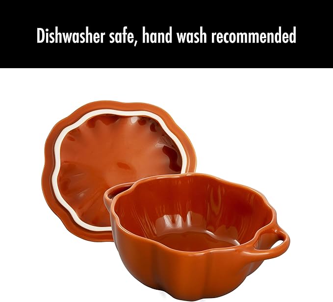 STAUB Ceramic 0.75-qt Petite Pumpkin, Oven & Stove Safe up to 572°F, Pumpkin Dish, Baking Candy Burnt Orange