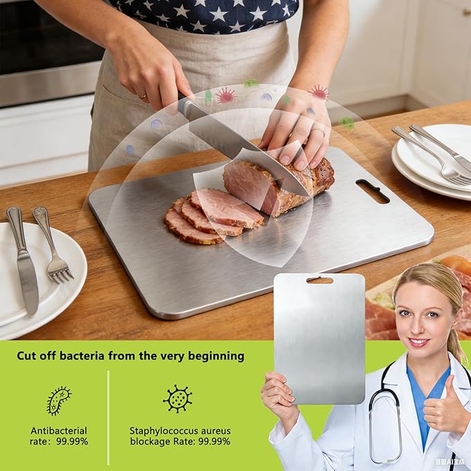 2026 New Food-Grade 100% Pure Titanium Cutting Board Set of 3, Double Sided Cutting Boards for Kitchen, Titanium Cutting Boards for Kitchen Dishwasher Safe (S+M+L)(Titanium)