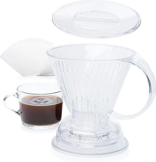 Clever Coffee Dripper and Filters, Large 18 oz| Barista's Choice| Safe BPA Free Plastic|Includes 100 Filters (Clear, 18 oz Large)
