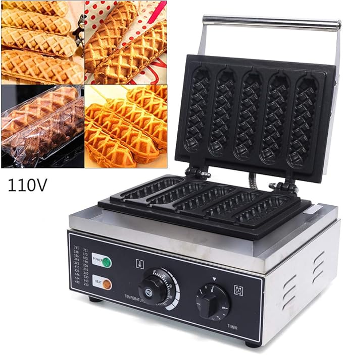 Hotdog Waffle Maker 1500W Commercial Waffle Machine 110V Electric Corn Hot Dog Waffle Maker Crispy Baking Corn Dog Waffles Non-Stick Maker 5PCS (5Pcs)
