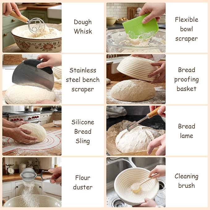 Sourdough Starter Kit Includes Round and Oval Proofing Baskets, Bread Hoops, Fermentation Jars, Dough Scrapers, Molds, and Storage Bags, A Complete Set of Bread Baking Tools (117PCS)