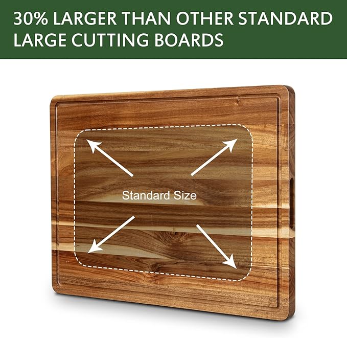 Extra Large Acacia Wood Cutting Board 24"x18" – Reversible Wooden Butcher Block for Kitchen with Deep Juice Groove, Side Handles – Chopping Board & Serving Tray for Meat, Vegetables, Cheese