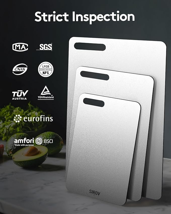 Titanium Cutting Board Set of 3, Premium Pure Titanium Chopping Boards for Kitchen, Non-Toxic & Dishwasher Safe for Meat, Fruit, and Vegetables (Set of 3)-Upgraded Version