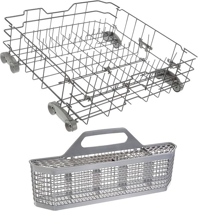 US-Based Supplier - WD28X34744 WD28X26099 Dishwasher Lower Dishrack Assembly Compatible with GE Dishwashers with WD28X10128 Dishwasher Silverware Basket