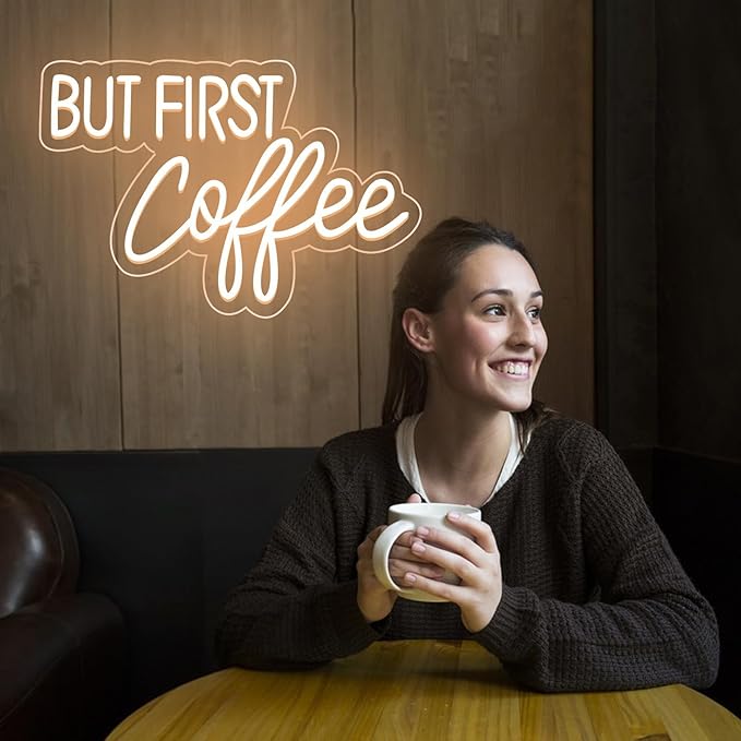 BUT FIRST Coffee Neon Sign Dimmable Led Coffee Sign for Business Coffee Bar Neon Sign Accessories Light Up for Wall Decor USB Powered Bright Neon Coffee Signs for Coffee Shop Coffee Station