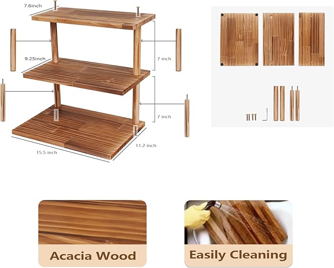 Upgraded Countertop Coffee Station Organizer, 3 Tier Wooden Shelf for Coffee Bar Accessories, Condiment Storage Caddy for Kitchen, Display Rack for Cupcake Tea Cups Kitchen Office