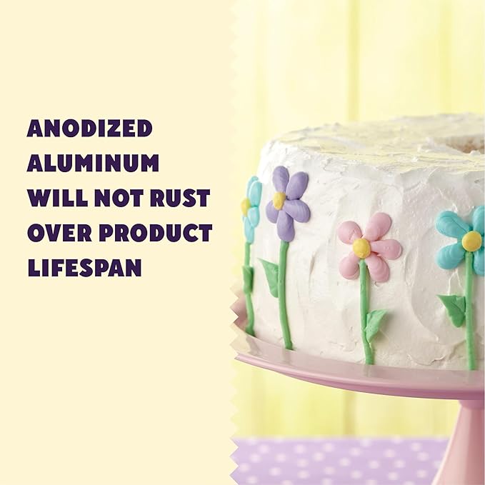 Wilton 10 Inch Angel Food Tube Cake Pan, Even Heating Aluminum Bakeware for Cakes, Made without PFAS, Packaging May Vary