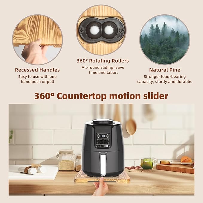 360° Rolling Tray Bamboo Appliance Slider, Appliance Sliders for Kitchen Appliances Sliding Tray for Coffee Maker Appliances Mat Easily from Under The Cabinet Wood(13.9"×9.4")