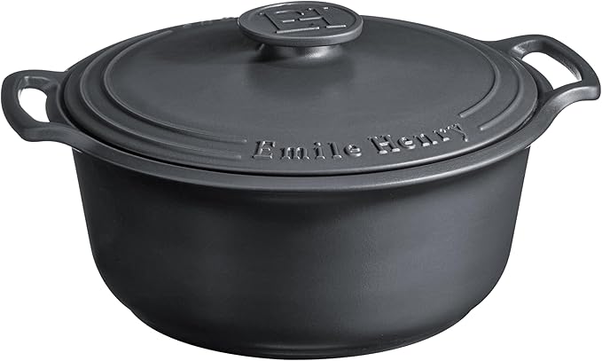 Emile Henry Made in France SUBLIME Ceramic 4 qt. Round Dutch Oven, Graphite