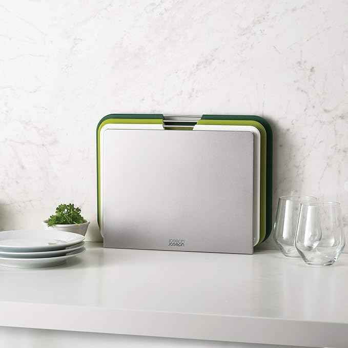 Joseph Joseph Nest 3 Piece Color Coded Cutting Board Set With Storage Stand, Large - Green