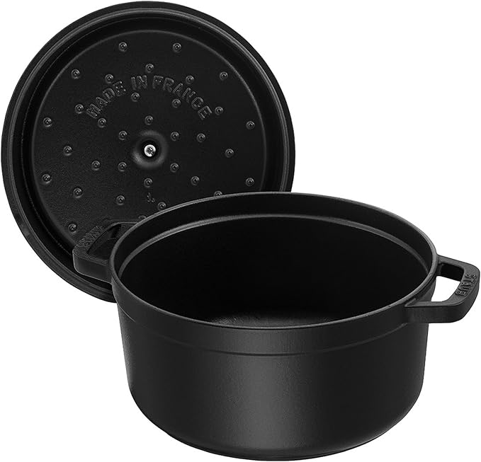 STAUB Cast Iron Round Cocotte, Dutch Oven, 13.25-quart, serves 12+, Made in France, Matte Black