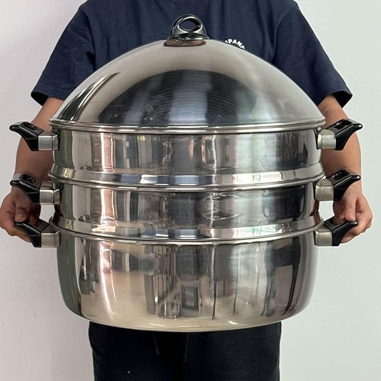 LetFeng Steamer Pot for Cooking 19 inch Steam Pots with Lid 3-Tier Multipurpose Stainless Steel Steaming Pot Cookware with Handle for Vegetable, Dumpling, Stock, Sauce, Food