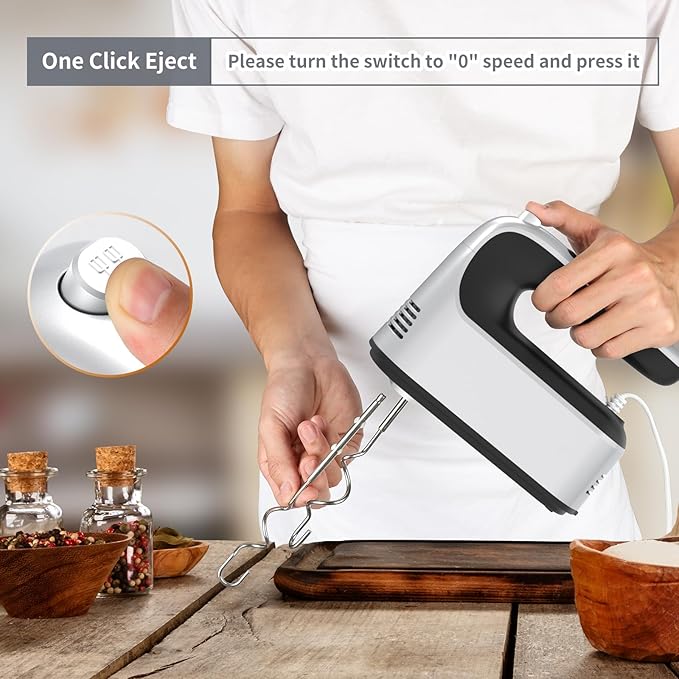 9-Speed Digital Hand Mixer Electric, 400W Powerful DC Motor, Hand Mixer Electric Handheld with Snap-On Storage Case, 5 Stainless Steel Accessories, Beaters, Dough Hooks, Whisk(Silvery Black)