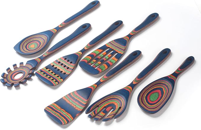 7 Pcs Wood Cooking Utensils Set, Wooden Kitchen Utensil Set for Cooking, Wooden Cooking Spoons & Spatulas, Safe for Non-Stick Cookware
