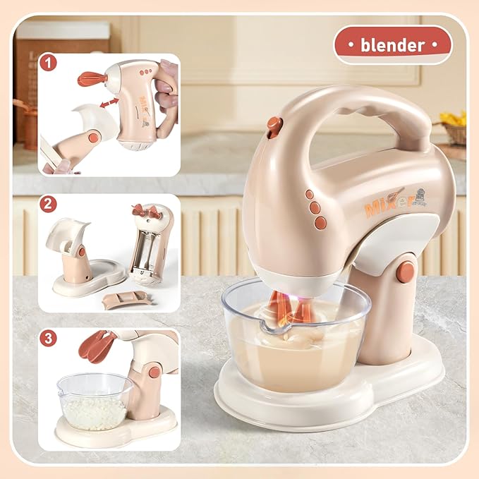 Kids Assorted Kitchen Appliance Play Toys Includes Coffee Maker ,Blender,Fruit Machine and Toaster ,Apron and Cups,with Realistic Lights& Sounds,Learning Gift for Toddlers Baby Girls Boys