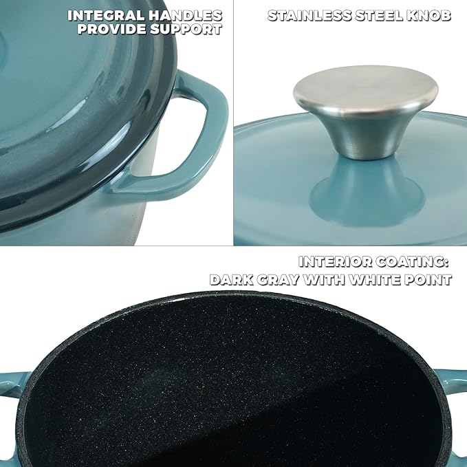 Dutch Oven Pot with Lid 1.8 qt Cast Iron Dutch Oven for Bread Baking Slateblue Enameled Cast Iron Rice Pot with Handels