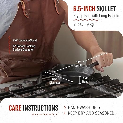 Victoria 6.5-Inch Cast Iron Skillet, Pre-Seasoned Cast-Iron Frying Pan with Long Handle, Made in Colombia