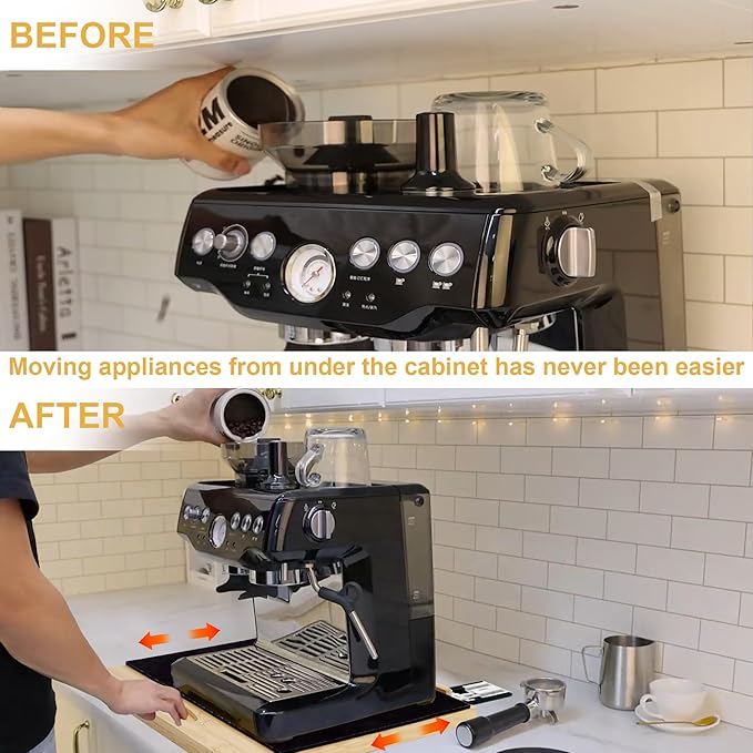 MinBoo Bamboo Appliance Slider,Sliding Tray for Coffee Maker, Kitchen Countertop Appliance Rolling Tray,Slides Easily from Under The Cabinet,Wide - Large (16" Wx13 D)