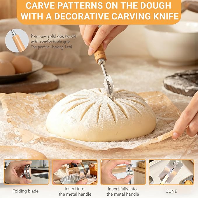 Sourdough Bread Baking Supplies,Sourdough Starter Kit,2 Cotton Rope Banneton Proofing Basket,Bread Proofing Basket Making Tool Kit,Sour Dough Kit Tools,Baking Gifts for Women,Bakers,Wife,Mom