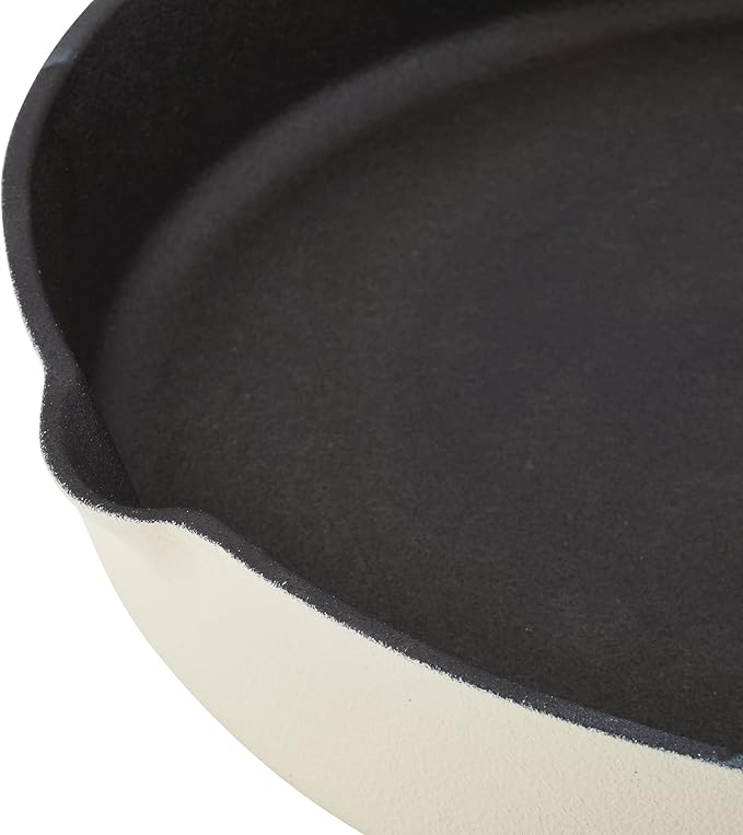 Rachael Ray NITRO Cast Iron Frying Pan/Skillet with Helper Handle and Pour Spouts, 12 Inch, Almond