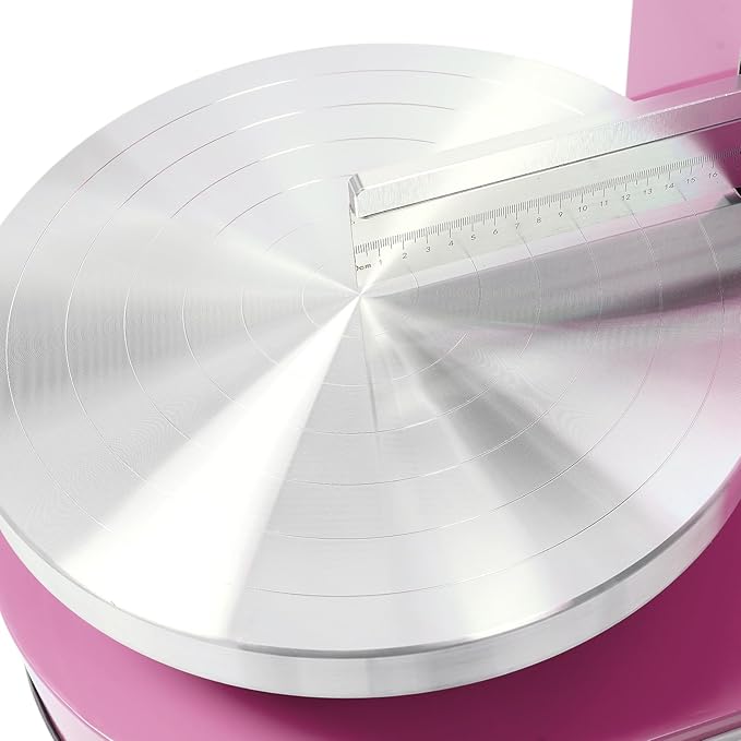Electric Cake Decorating Machine, 200W 110V 60-320Rpm Automatic Cake Cream Coating Spatula Spreading Machine Cake Icing Machine Cake Surface Scraper W/LCD Display for 4-12 inch Cakes (Pink)