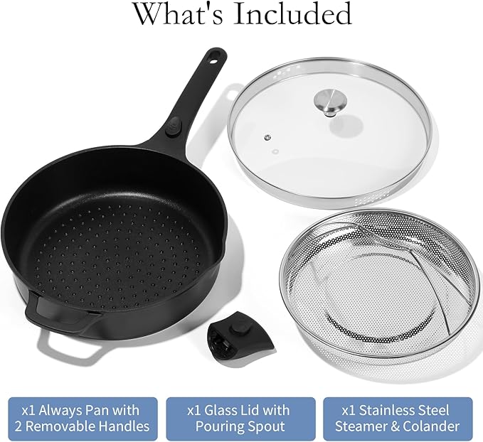 ESLITE LIFE Nonstick Always Pan with Lid, 11 Inch(4.5 Qt) Deep Frying Skillet Sauté Pan, Safe for Oven, Induction & All Cooktops, PTFE & PFOA Free (Black Granite, 11" w/Lid & Steamer)