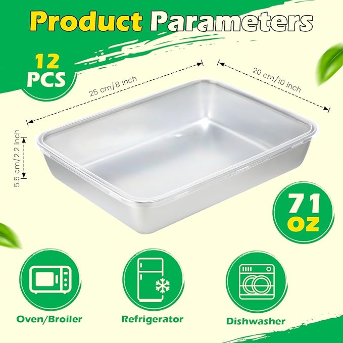 12 Pcs Stainless Steel Food Storage Containers with Lids, 71 Oz Metal Freezer Containers, Lightweight Stackable Easy Open Reusable Meal Prep Box for Kitchen Picnic Oven Dishwasher Safe