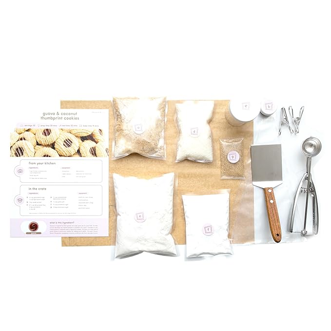 Crumble Crate - Guava & Coconut Thumbprint Cookies DIY Baking Set/Kit. All pre-measured ingredients and essential baking tools, Gift Idea, Baking Gift Sets