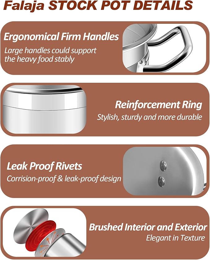 Large Stock Pot 20 Quart - Commercial Grade Soup Pot With Glass Lid - Nickel Free Stainless Steel Cookware - Healthy Polished Stockpots - Heavy Duty Induction Pots
