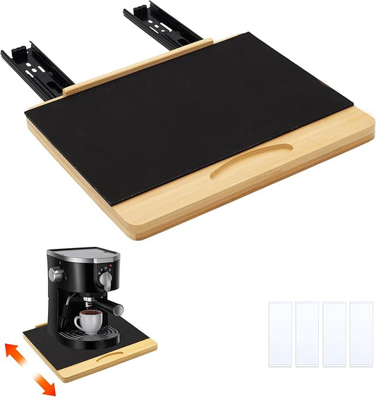 MinBoo Bamboo Appliance Slider,Sliding Tray for Coffee Maker, Kitchen Countertop Appliance Rolling Tray,Slides Easily from Under The Cabinet,Wide - Small (12" Wx10 D)