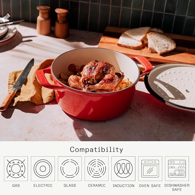 Made In Cookware - Dutch Oven 5.5 Quart - Red - Enameled Cast Iron - Exceptional Heat Retention & Durability - Professional Cookware - Crafted in France - Induction Compatible